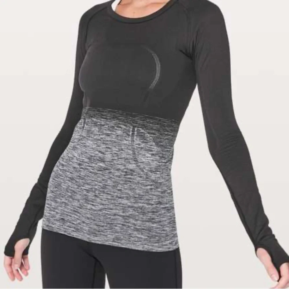 Swiftly Tech Long-Sleeve Shirt 2.0 *Hip Length, Crew black & white Ombré, EUC. - Picture 5 of 13